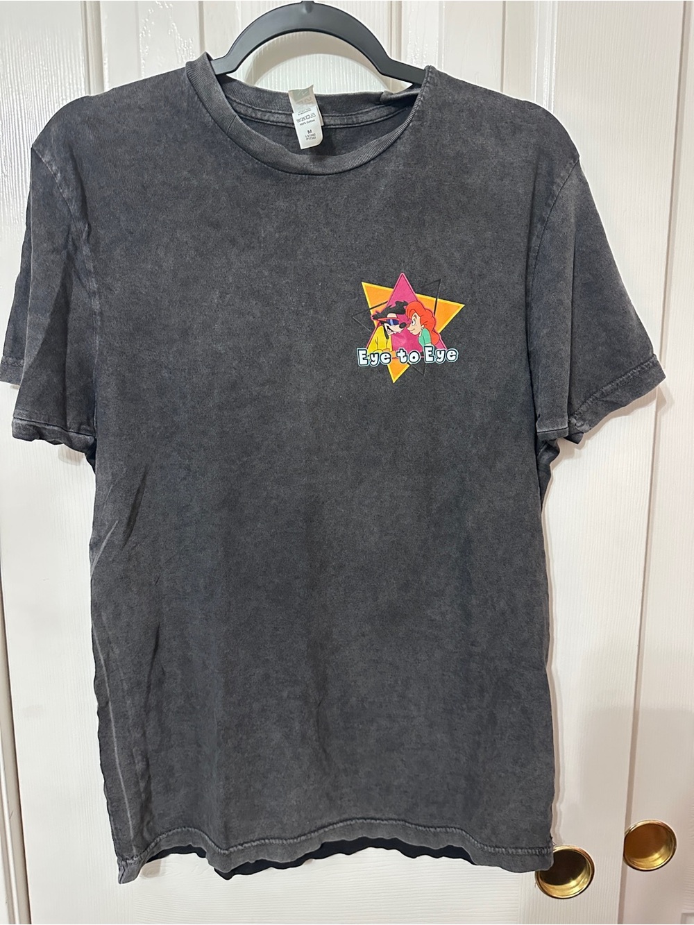 Vintage-Style Black goofy movie  Tee with Colorful Star Crest